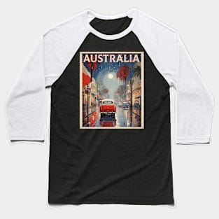 Australia Rainy Night Beach Vintage Travel Poster Tourism Baseball T-Shirt